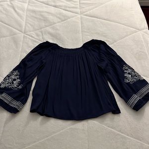 Navy Off the Shoulder Long Sleeve